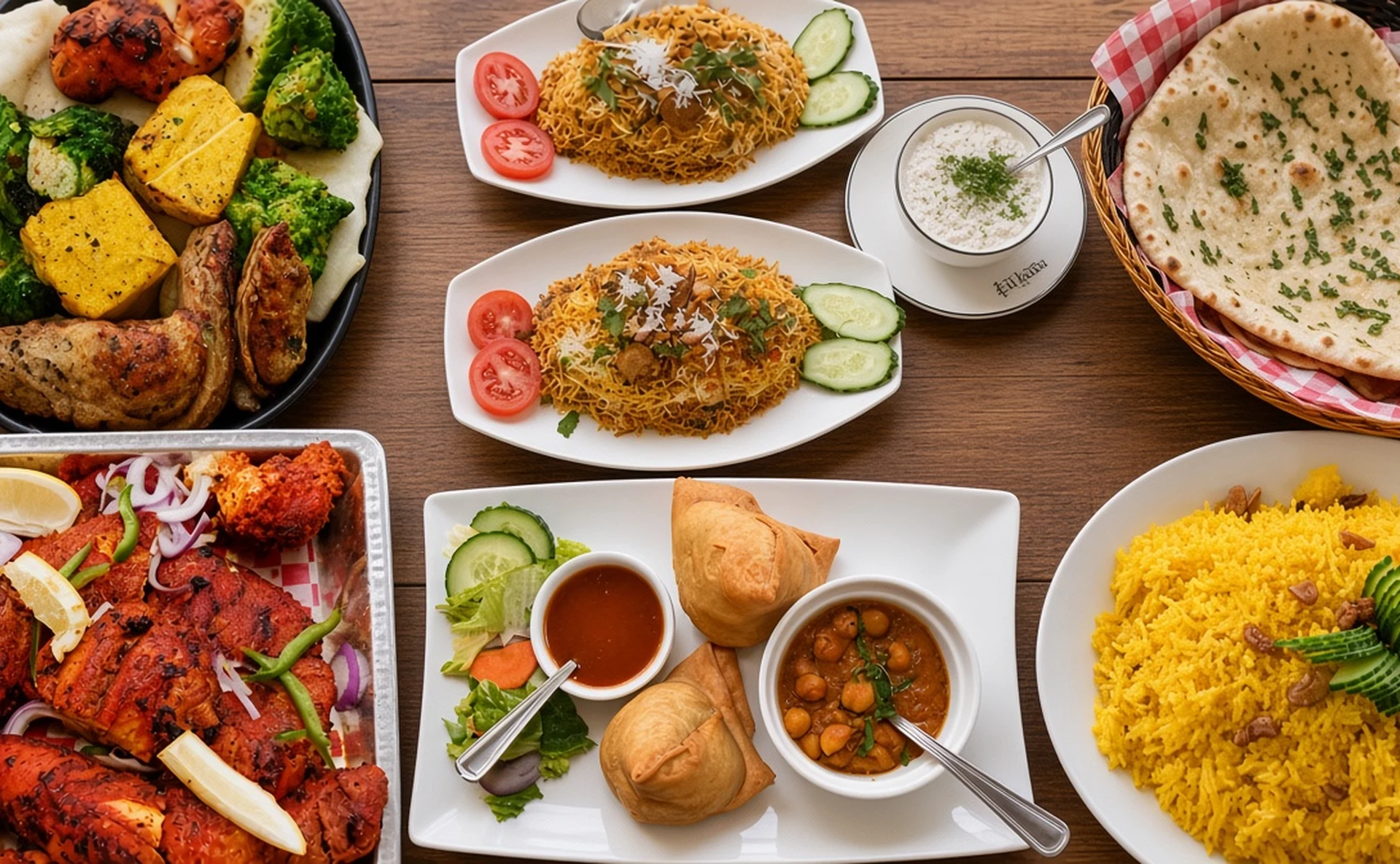 A spread of Indian dishes from the Darbar Restaurant menu, served in Saskatoon, Regina and Warman