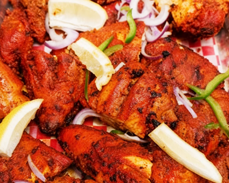 Tandoori Chicken grilled in a traditional clay oven at Darbar Restaurant, Indian restaurant in Saskatoon, SK