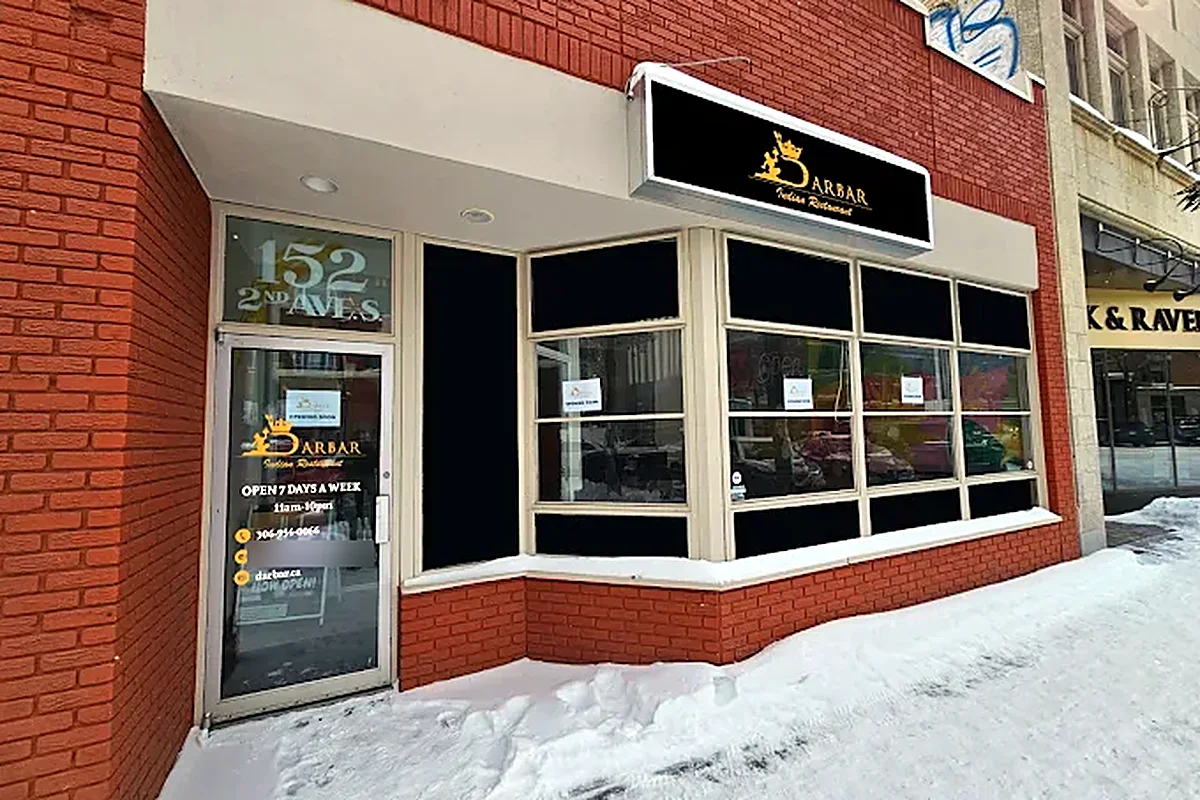 Storefront of Darbar Restaurant Saskatoon at 152 2nd Ave S, Saskatoon, SK